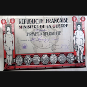 Brevet de spécialité de cavalerie du ministère de la guerre attribué en 1929