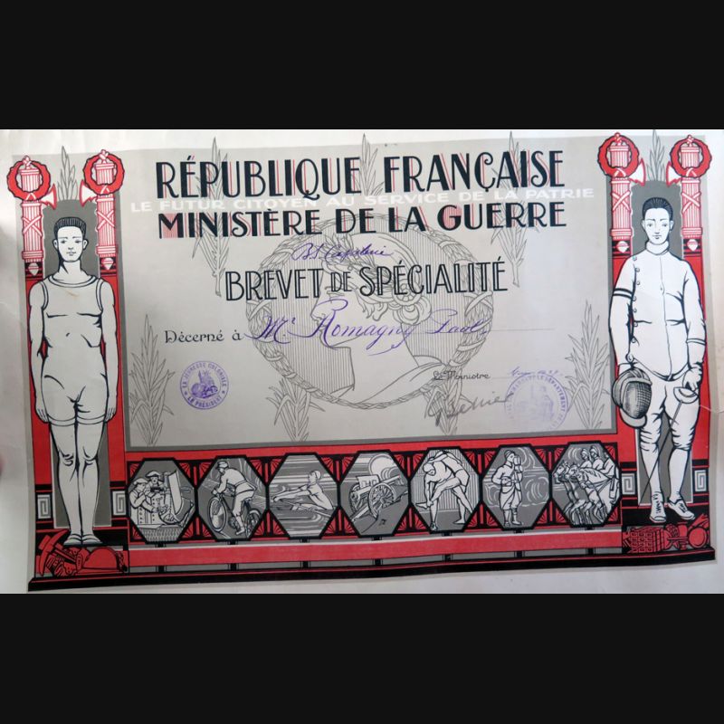 Brevet de spécialité de cavalerie du ministère de la guerre attribué en 1929
