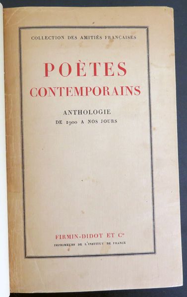 Poètes contemporains Anthologie de 1900 à nos jours 1938 relié cuir et carton