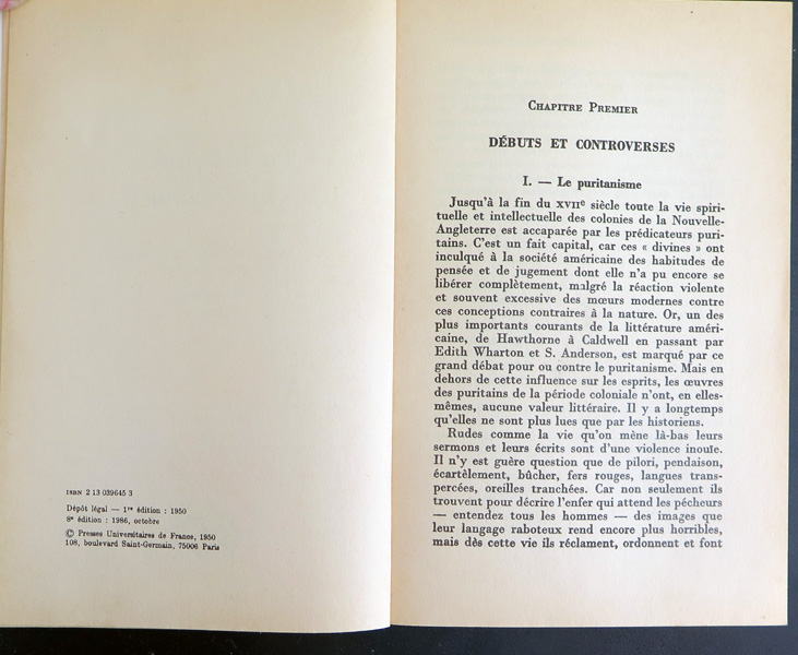 Que sais-je n° 407 : La Littérature américaine par Jacques-Fernand Cahen 1986 PUF